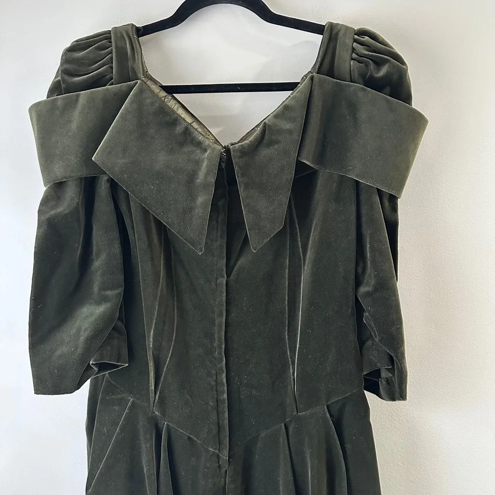 House of Bianchi Velvet Cocktail Dress Womens 9/10‎ Green Excellent 80s Vintage